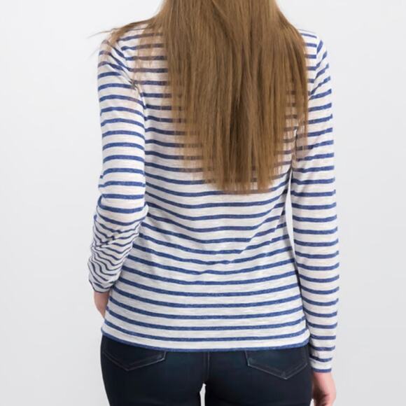 Max Studio London Striped Blue and White Long Sleeves Top Women’s Size M - Picture 2 of 11